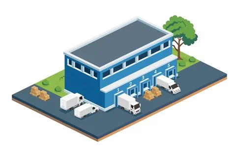 Isometric modern distribution logistic center. Warehouse storage facilities.. Stock Illustration