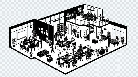 Isometric modern office floor plan with people working Stock Illustration