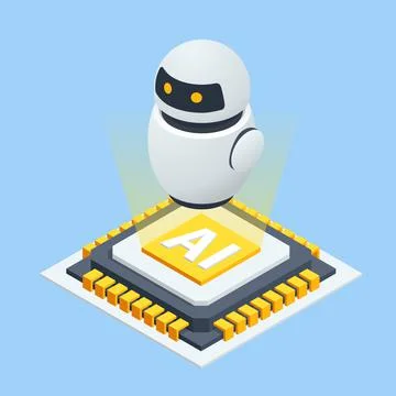 Isometric Modern Robot Isolated On Background. Little Minimal Modern White Robot Stock Illustration