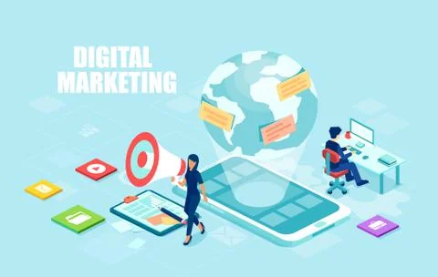 Isometric modern vector of business analysis, content strategy and management Illustrazione stock