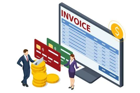 Isometric Modern vector illustration for e-billing, accounting, and online Stock Illustration