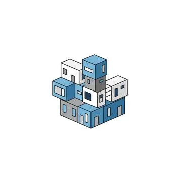 Isometric modular building blocks for architectural development concepts 스톡 일러스트