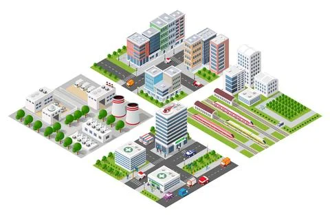 Isometric modules of the modern 3D city Illustrazione stock