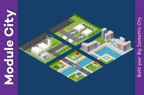 Isometric modules of the modern 3D city Illustrazione stock