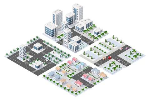 Isometric modules of the modern 3D city. Winter landscape snowy Stock Illustration