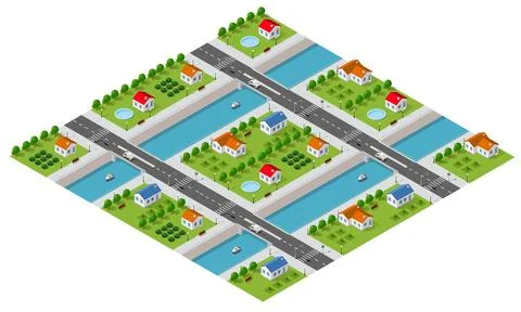 Isometric modules of the modern 3D city Stock Illustration