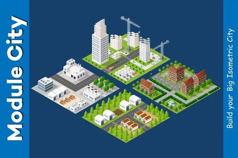 Isometric modules of the modern 3D city Illustrazione stock