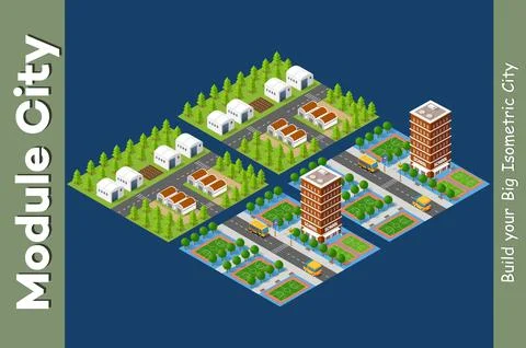 Isometric modules of the modern 3D city Stock Illustration