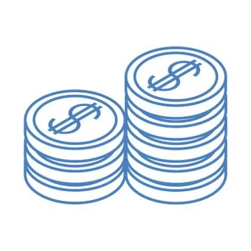 Isometric money cash currency stack of coins isolated on white background linear Stock Illustration