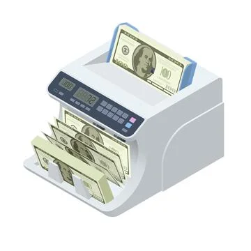Isometric Money Counting Machine. LED Display Shows the Count of the Bills Stock Illustration