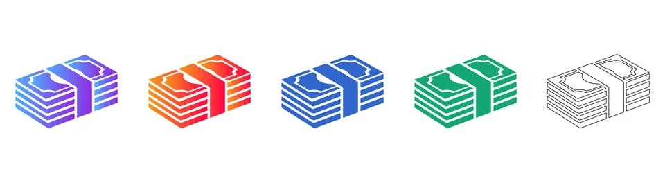 Isometric Money Stack Icons Set Stock Illustration