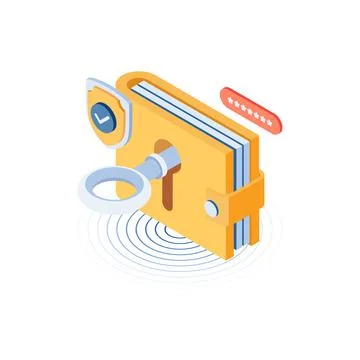 Isometric Money Wallet with Security System Ilustración de archivo