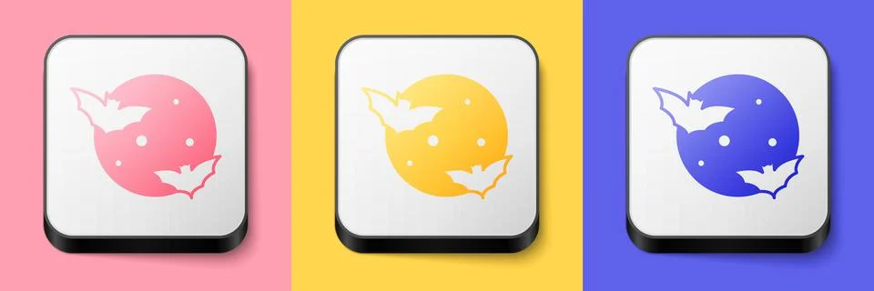 Isometric Moon and stars icon isolated on pink, yellow and blue background Ilustração Stock