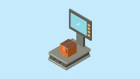 Isometric motion graphic animation of a box being weighed on a digital scal.. Stock Footage 333547571
