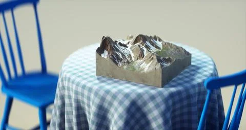 Isometric mountain on table . Wanderlust and adventure concept. Illustrazione stock