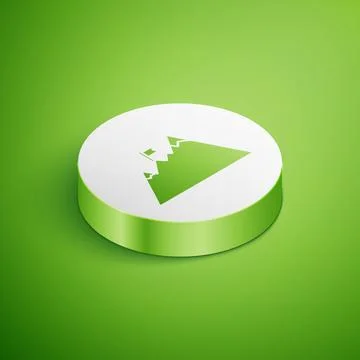 Isometric Mountains with flag on top icon isolated on green background. Symbo Stock Illustration