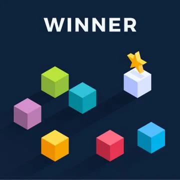 Isometric moving cubes vector illustration. Winner easily moving the cube. Wi Stock Illustration