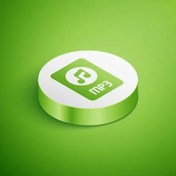 Isometric MP3 file document. Download mp3 button icon isolated on green Illustrazione stock