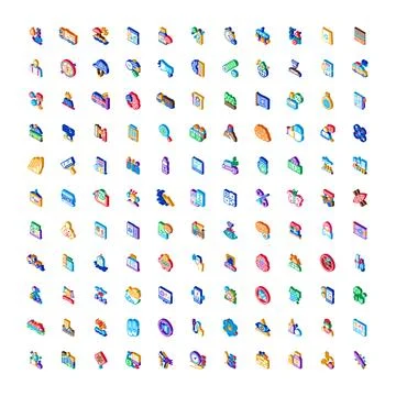 Isometric multicolor icons creating large collection of symbols Stock Illustration