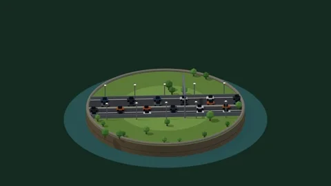 Isometric multilane motorway overpass traffic rotating diorama loop 14 動画素材 340405518