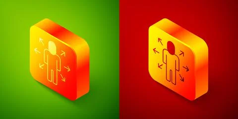 Isometric Multitasking manager working icon isolated on green and red background Stock Illustration