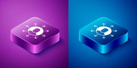 Isometric Multitasking manager working icon isolated on blue and purple bac.. イラスト素材