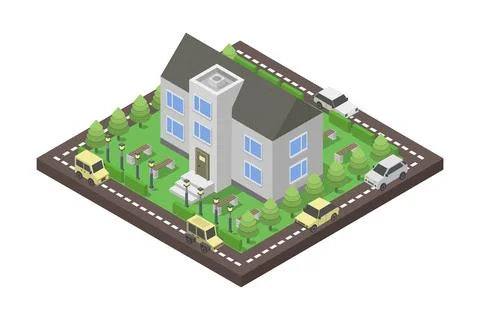 Isometric museum building illustrated on background Ilustración de archivo