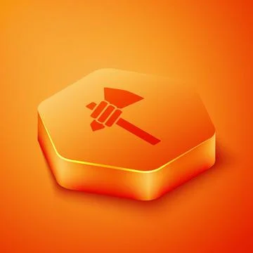 Isometric Native american tomahawk axe icon isolated on orange background Stock Illustration