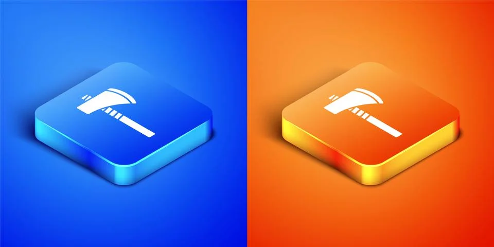 Isometric Native american tomahawk axe icon isolated on blue and orange Stock Illustration