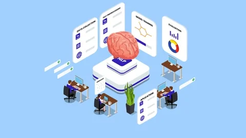 Isometric Natural Language Processing (NLP) Workflow with Data Science Team.. Stock Footage 337943137