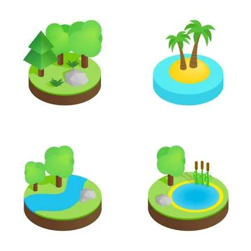 Isometric nature elements creating game map icons 库存插图