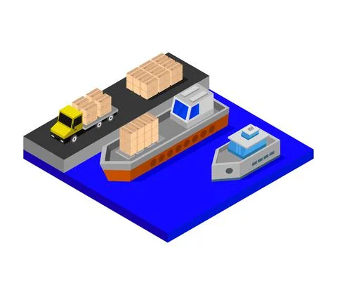 Isometric naval port in vector on white background Stock Illustration