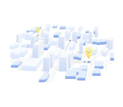 Isometric navigation on city concept. Geolocation yellow pin on street. Ilustración de archivo