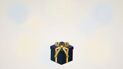 Isometric navy blue gift box with gold ribbon and bow animation. 4K Video stock 342781737