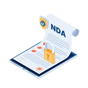 Isometric NDA Document with Shield and Lock on Digital Tablet Stock Illustration