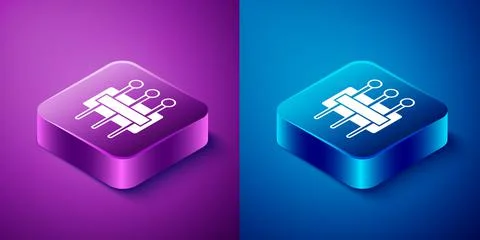 Isometric Needle for sewing icon isolated on blue and purple background. Tailor Ilustración de archivo