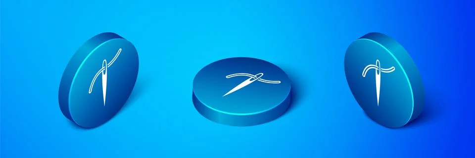 Isometric Needle for sewing with thread icon isolated on blue background. Tai Stock Illustration