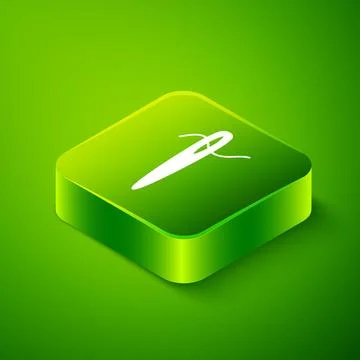 Isometric Needle for sewing with thread icon isolated on green background Illustrazione stock