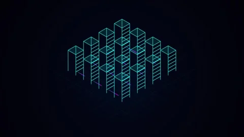 Isometric Neon Data Center Digital Infrastructure Animation Stock Footage 345513970