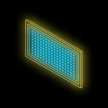Isometric neon sign representing binary code on black background Stock Illustration