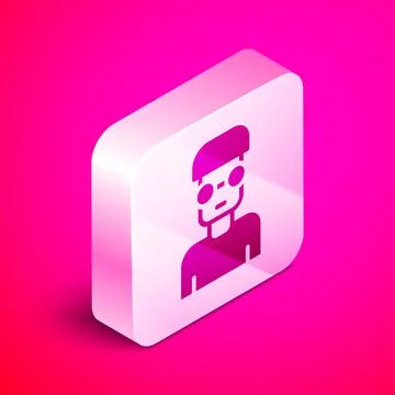 Isometric Nerd geek icon isolated on pink background. Silver square button Stock Illustration