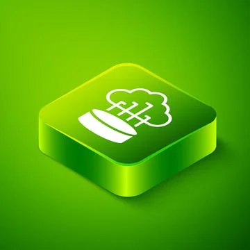 Isometric Network cloud connection icon isolated on green background. Social Stock Illustration