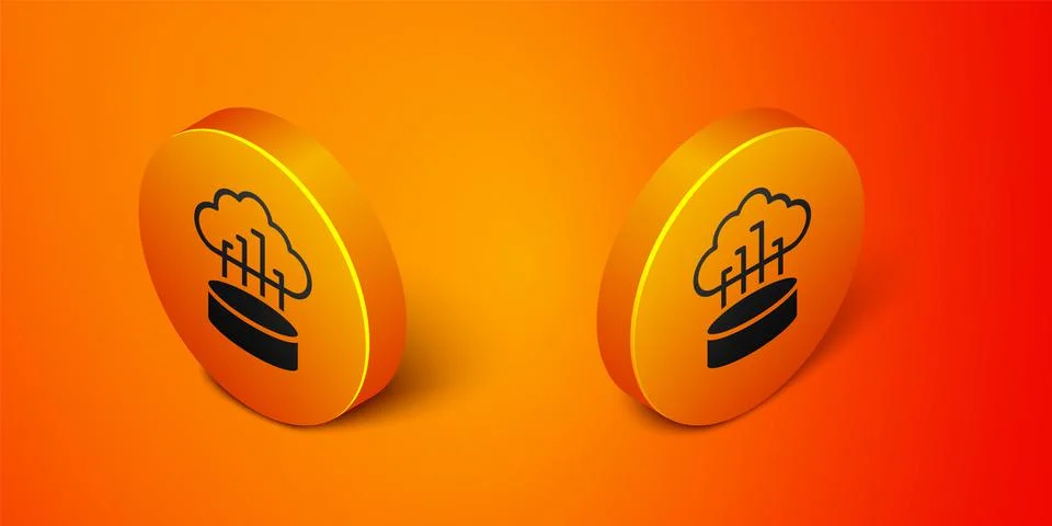Isometric Network cloud connection icon isolated on orange background. Social Stock Illustration