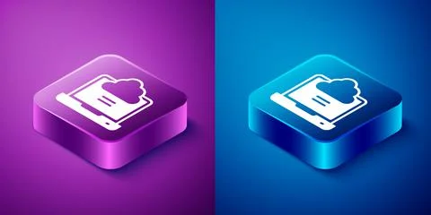 Isometric Network cloud connection icon isolated on blue and purple backgroun 스톡 일러스트