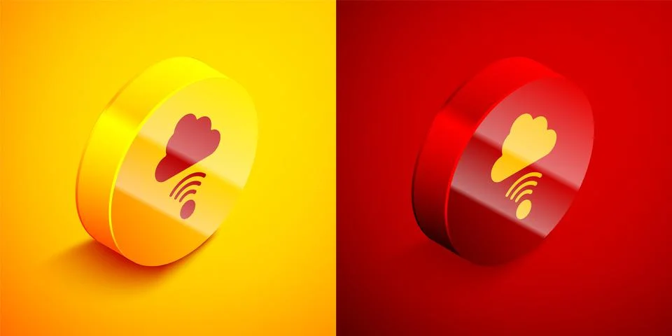 Isometric Network cloud connection icon isolated on orange and red background Stock Illustration