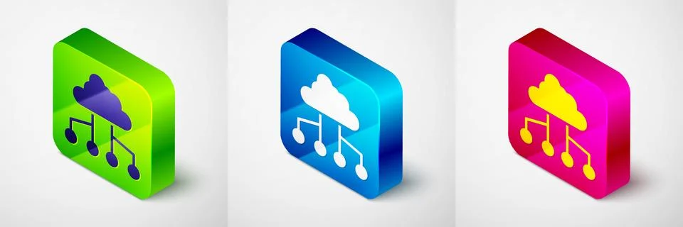 Isometric Network cloud connection icon isolated on grey background. Social イラスト素材