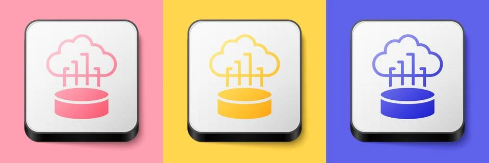 Isometric Network cloud connection icon isolated on pink, yellow and blue b.. Illustrazione stock