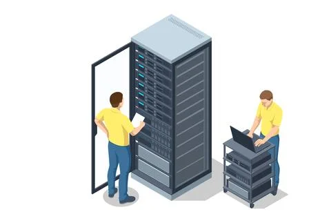 Isometric Network computing technologies. Digital space. Data storage Stock Illustration