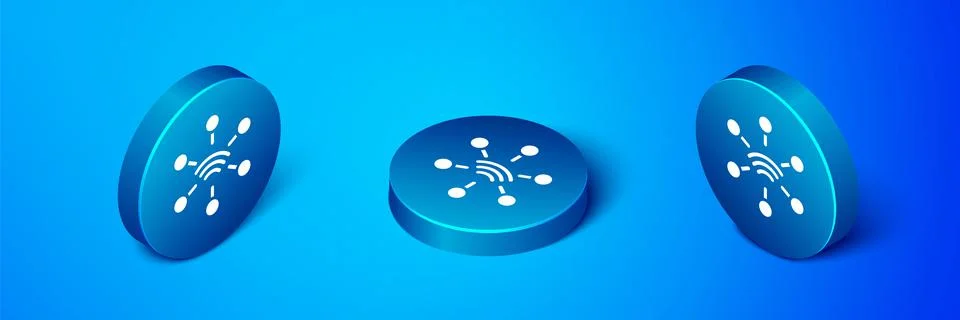 Isometric Network icon isolated on blue background. Global network connection Stock Illustration