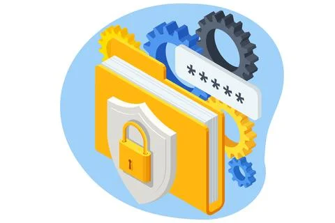 Isometric Network security, Database secure and personal data protection Stock Illustration